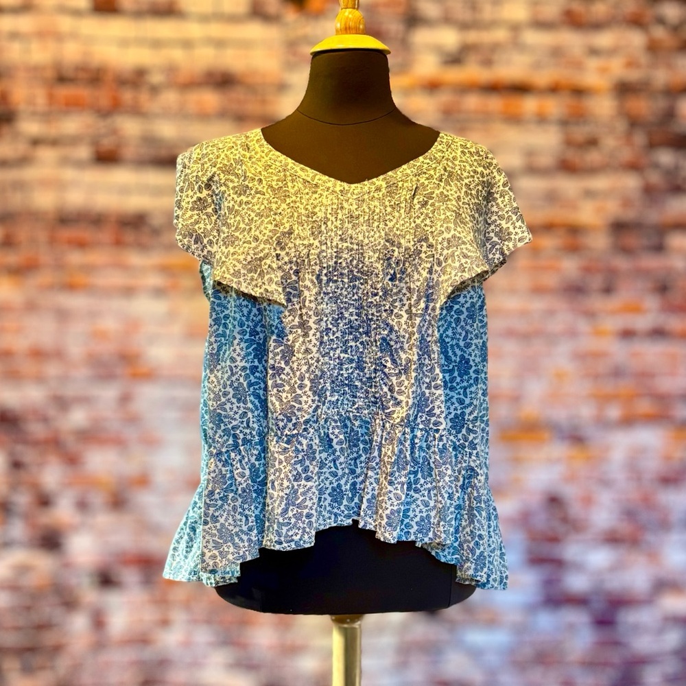 a.n.a - A New Approach Blue and White Patterned Top